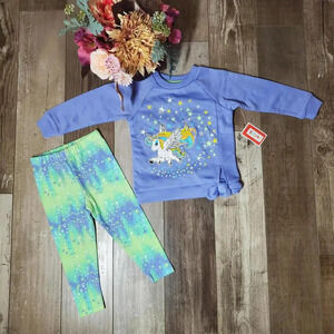 NWT Kidgets Unicorn Baby Girls Sweatshirt Tie Side & Leggings 2 Piece Set Sz 12m